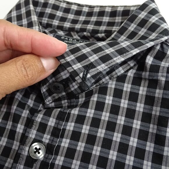 Zara Man Slim Fit Black Check Plaid Long Sleeve Button Up Shirt Men Size M - Picture 10 of 10